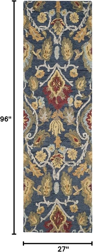 SAFAVIEH Blossom Collection Runner Rug - 2'3" x 8', Navy & Multi, Handmade Wool, Ideal for High Traffic Areas in Living Room, Bedroom (BLM402A)