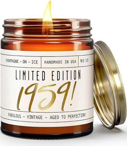 66th Birthday Gifts for Women - 'Limited Edition 1959' Soy Candle, w/Champagne on Ice I 66 Birthday Gifts for Women I 66th Gift for Her Ideas I 9oz Reusable Jar, 50Hr Burn, Made in USA