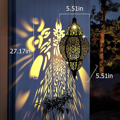 Hanging Solar Lantern Outdoor Decor, Moroccan Solar Lights for Outside Garden Decorations, Waterproof Solar Lanterns Garden Gifts for Mom, Women, Patio, Yard Ornament