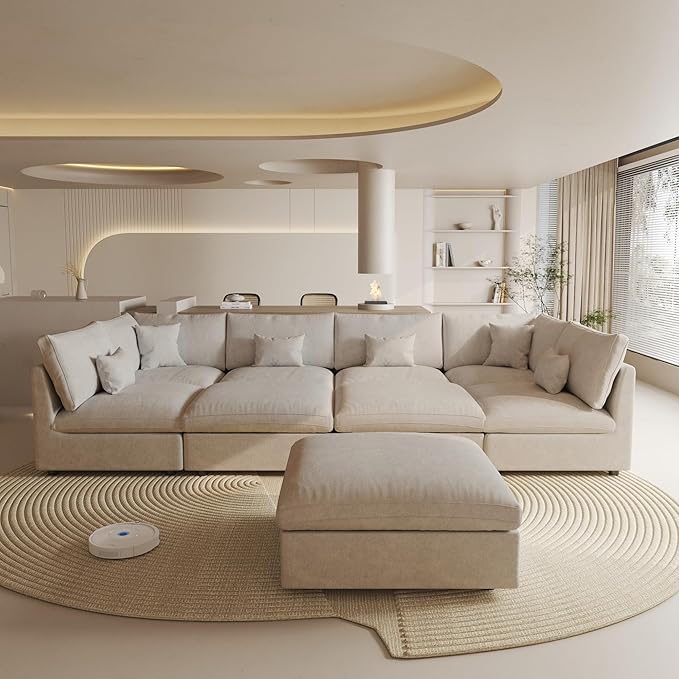 Cloud Couch for LivingRoom,190" U Shaped Modular Sectional Couch with Storage Ottoman,Down Filled 9 Seater Convertible Sleeper Sofa Bed Oversized Furniture.