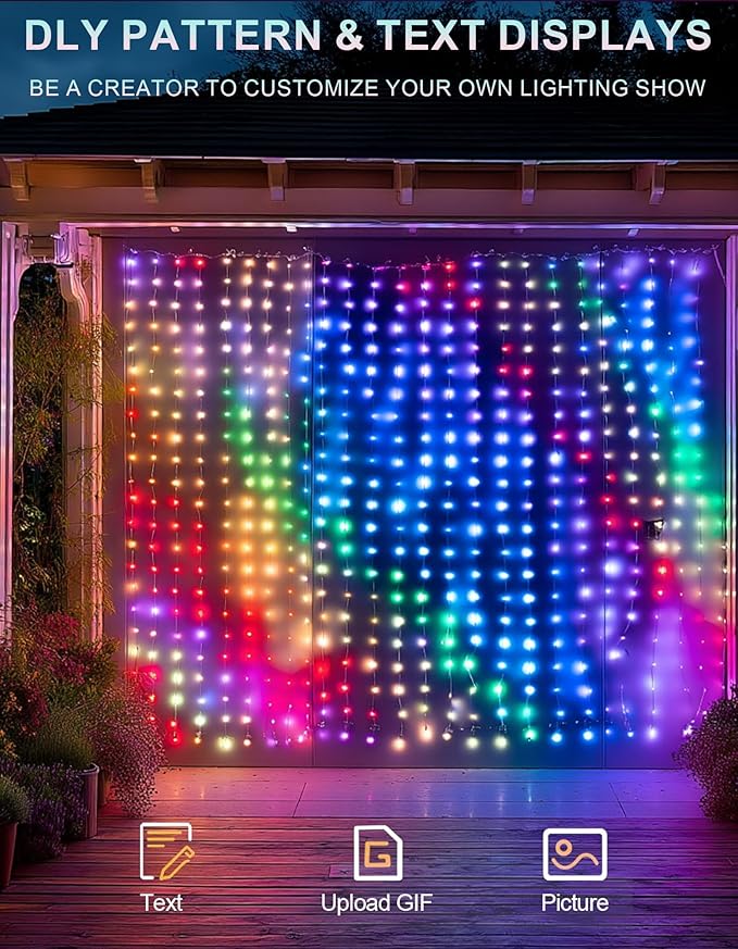 Dazzle Bright Smart Curtain Lights, 400 LED 6.6FT x 6.6FT Color Changing Halloween Christmas Lights with Remote & APP, Dynamic DIY Fairy Hanging String Lights for Indoor Outdoor Bedroom Decorations