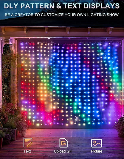 Dazzle Bright Smart Curtain Lights, 400 LED 6.6FT x 6.6FT Color Changing Halloween Christmas Lights with Remote & APP, Dynamic DIY Fairy Hanging String Lights for Indoor Outdoor Bedroom Decorations