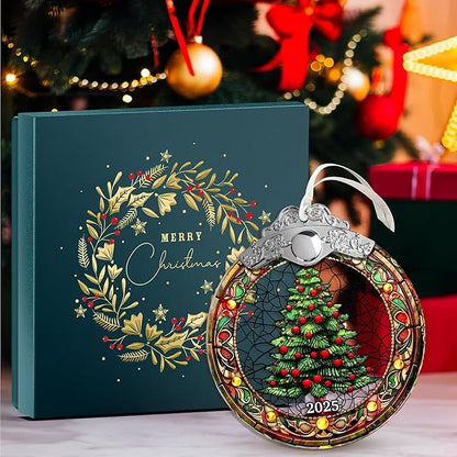 Christmas Tree Ornaments - 2025 Glass Fairy Ornament, Unique Stained Glass Style Crystal Ornaments for Christmas Tree, Vintage Christmas Decor, 2025 Ornament, Fairy Gifts for Women