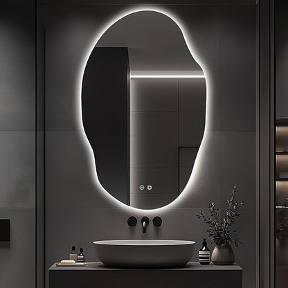 Asymmetrical LED Bathroom Mirror with Lights,Irregular Led Bathroom Vanity Mirror for Wall with Front and Backlit, Anti Fog, 3 Colors and Dimmable Light,[Horizontal/Vertical] 48" H x 30" W