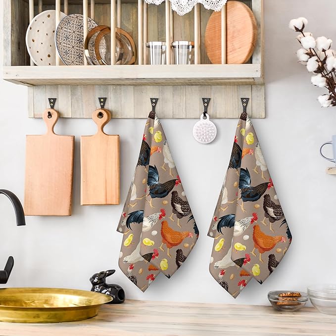 Rooster Chicken Dish Towels Vintage Absorbent Decorative Kitchen Tea Towels, Retro
