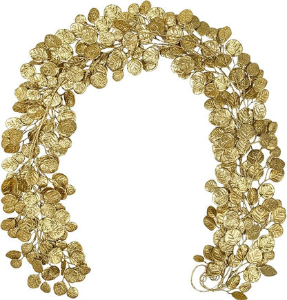 3 Pcs 6FT Christmas Garland Gold Glittered Artificial Eucalyptus Leaves for Mantle Christmas Tree Decorations Hanging Garland Ornaments Garden Table Shelf Door Window Wall Stair Holiday Home Decor