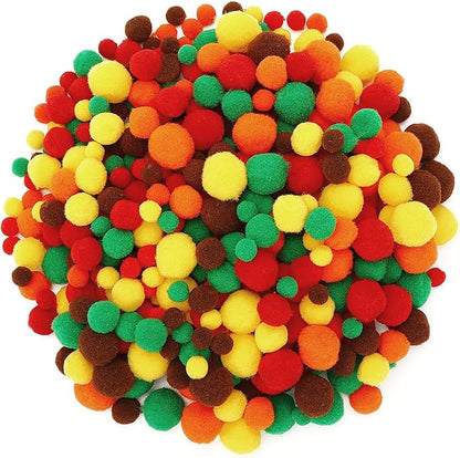 UPINS Fall Pom Poms Balls,600 Pieces Orange Brown Red Pom Poms Mixed Sizes Pompoms for Crafts Making DIY Autumn Thanksgiving Party Decorations Supplies (5 Colors)