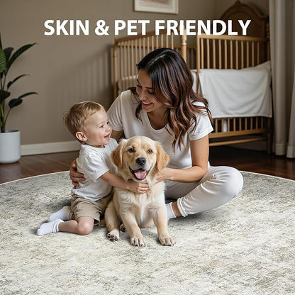 Round Rug 8ft Circle Rug Washable: Carpet Circular Area Rug for Entryway Kitchen Bedroom Dining Room Living Room Large 8 Feet Abstract College Dorm Non Slip Low Pile Beige Brown