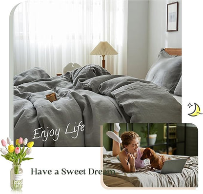 Simple&Opulence 100% Linen Duvet Cover Set, 3 PCS Ultimate Grey Duvet Cover King Size, Breathable Soft Comfy Linen Bedding Comforter Cover with 2 Pillowcases(Ultimate Grey, 104"x92")