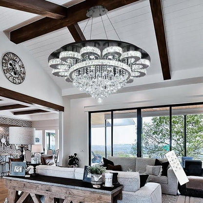Modern Chandelier Living Room Light Glam Chandeliers Ceiling Light Fixture Remote Dimmable Lights 40 Inches Luxury Crystal Black Dining Room Lights