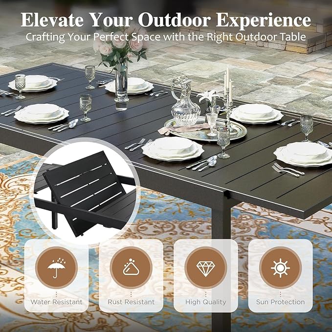 HERA'S HOUSE 9 Pieces Patio Table and Chairs Set, Outdoor Dining Set for 8, 8 x Cushioned Swivel Chairs and 1 x Extendable Dining Table, Patio Dining Set for Lawn Garden Backyard