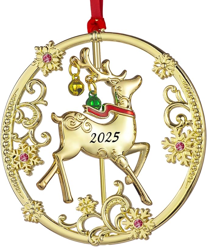 Christmas Tree - 2025 Rotation Reindeer Hanging Ornaments Pendant of Car Charm Holiday Keepsake Gift Home Decor (Reindeer Gold (2025))