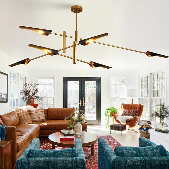 76” Industrial Pendant Light 6-Lights Adjustable Farmhouse Chandelier Modern Pendant Lighting Fixtures for Dining Room Living Room Kitchen Island Bedroom, UL Listed