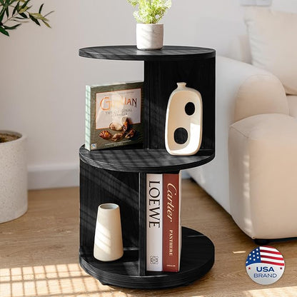KAYMILY Round End Tables, Mid Century Modern 3 Tier Side Table for Living Room, Bedroom, Office, 25" Tall Accent Nightstand with Open Storage Shelves, Easy Assembly, MDF Wood - Stationary - Black