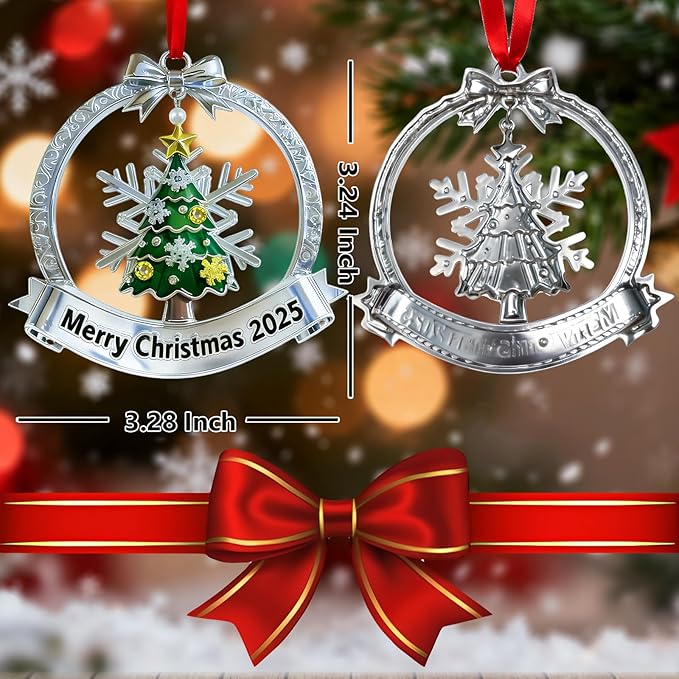 Christmas Ornament 2025 for Christmas Tree Decorations Xmas Wreath Ornament with Hanging Snowflake Dated 2025 Metal Xmas Ornament for Holiday Decorative Keepsake Gifts