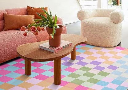 Multicolored Checkerboard Nursery Rug Washable Ultra Thin Retro Funky Aesthetic Cute 5x7 Area Rugs for Living Room Bedroom Kitchen Entryway Dorm, Pastel Colorful Checkered Geometric Carpet
