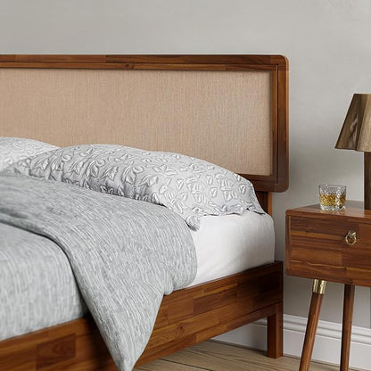 Bme Nipe Bed Frame with Headboard, Bohemian and Mid-Century Modern Style, Solid Acacia Wood Platform Bed with Slat Support, No Box Spring Needed, Easy Assembly, King - Dark Chocolate