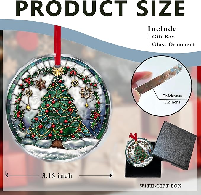 Christmas Christmas Tree Glass Ornament 2025 - Ornament Glass Hanging Decoration for Holiday Tree - Cheerful Xmas Keepsake Gift - Circular Festive Accent for Home or Workspace/A01