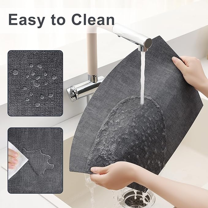 Homaxy Round Table Placemats Set of 6, Washable Wedge Shaped Faux Leather Table Mats, Wipeable Kitchen Dinner Place Mats for Indoor Outdoor, Dark Grey