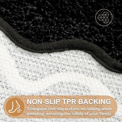 ORTIGIA Black Bath Mat with White Scallop Non Slip, Quick Dry Bath Rug Absorbent Soft Plush Microfiber Bathmat for Bathroom Floor for Sink Bedroom, 20x32