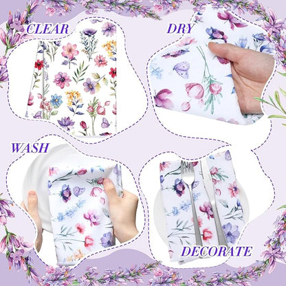 Oudain Spring Kitchen Dish Towels Set of 6 Lavender Floral Butterfly Holiday Tabletop Decor