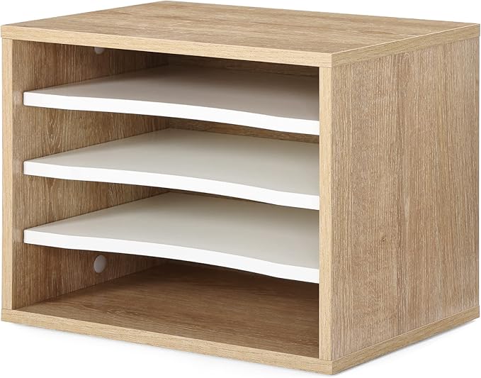 FITUEYES Wood Desk Paper Sorter Organizer with 4-Tier Storage, Desktop Paper File Holder Letter for Home and Office, Light Wood, DO403506WO
