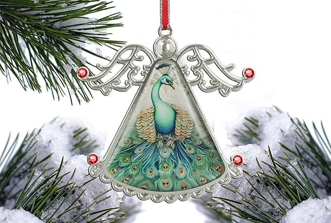 XUTAI Angel Christmas Tree Ornaments Peacock Feathers Christmas Ornament Glass Christmas Hanging Angel Glass Pendant for Holiday Decoration