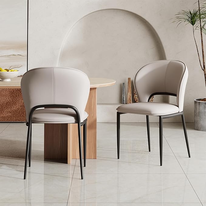 Modern Dining Chairs Set of 2,PU Leather Kitchen Chairs with Back,Kitchen Armless Side Chair Black Metal Legs for Living Room, Dinning Room Restaurant Grey
