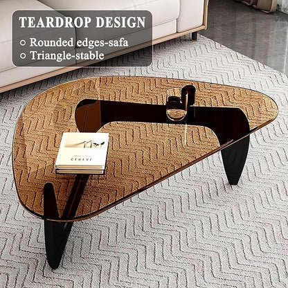 Mid Century Modern Glass Coffee Table, Small Coffee Table for Living Room, Elegant and Functional Coffee Tables, Suitable for Bedroom Living Room Reception Office Tables（Black/Brown，Medium）