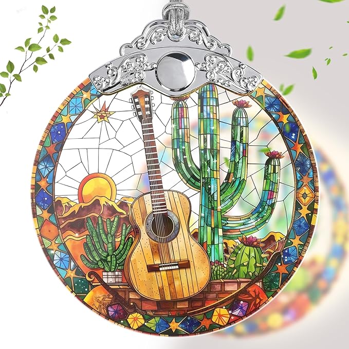 Guitar Stained Glass Christmas Ornament, Hanging Ornaments for Christmas Tree Decorations, Holiday Keepsake