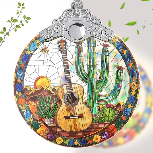 Guitar Stained Glass Christmas Ornament, Hanging Ornaments for Christmas Tree Decorations, Holiday Keepsake