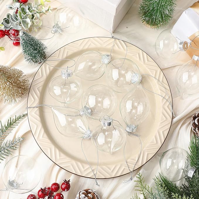 Zomiboo 12 Pcs Clear Glass Christmas Ball Ornaments Set 3.15" Hanging Shatterproof Glass Bulbs for Christmas Tree Baubles Bulk for Holiday Xmas Tree Decorations Gifts