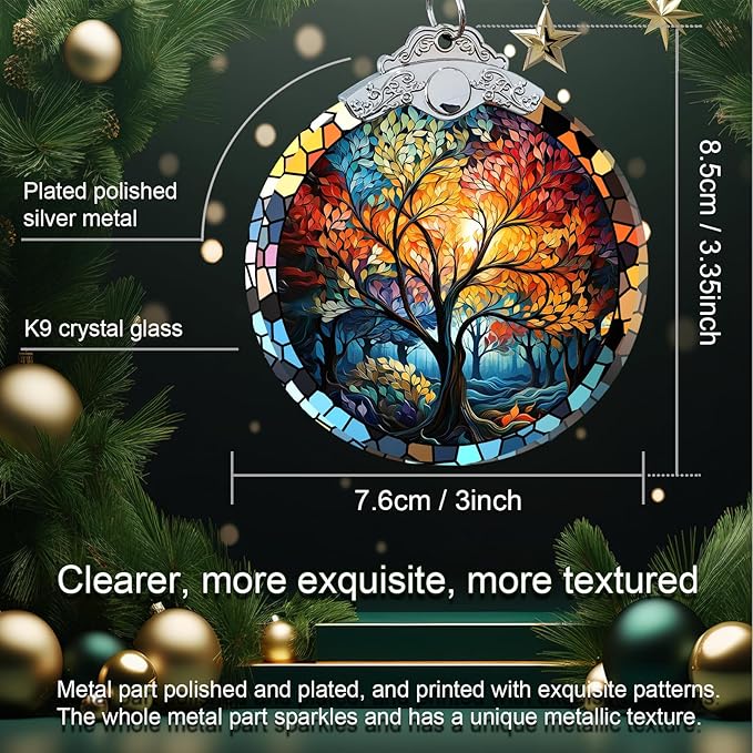 Aestas Tree of Life Crystal Glass 3" Hanging Ornament - Christmas Decor Gift & Holiday Keepsake Present Idea
