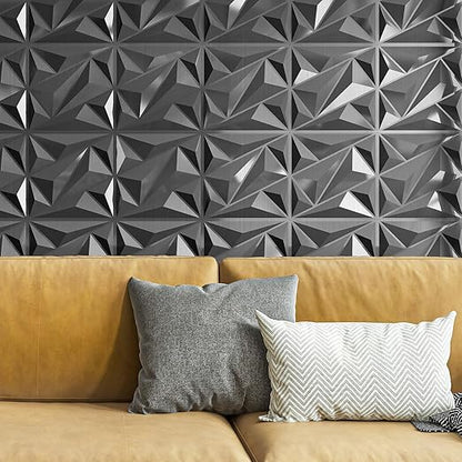 Art3dwallpanels 33 Pack 3D Wall Panel Diamond for Interior Wall Décor, PVC Textured Wall Panels, 12''x12'' Cover 32.Sq.Ft. Silver