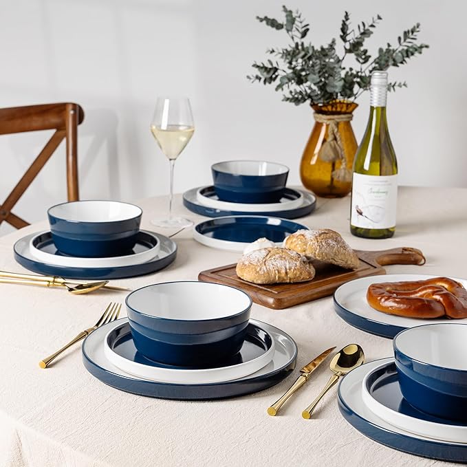 AmorArc Ceramic Dinnerware Sets for 6, 18 Piece Stoneware Plates and Bowls Set, Chip and Crack Resistant Plates Set, Dishwasher & Microwave Safe Ceramic Dishes - Service for 6