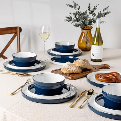 AmorArc Ceramic Dinnerware Sets for 6, 18 Piece Stoneware Plates and Bowls Set, Chip and Crack Resistant Plates Set, Dishwasher & Microwave Safe Ceramic Dishes - Service for 6