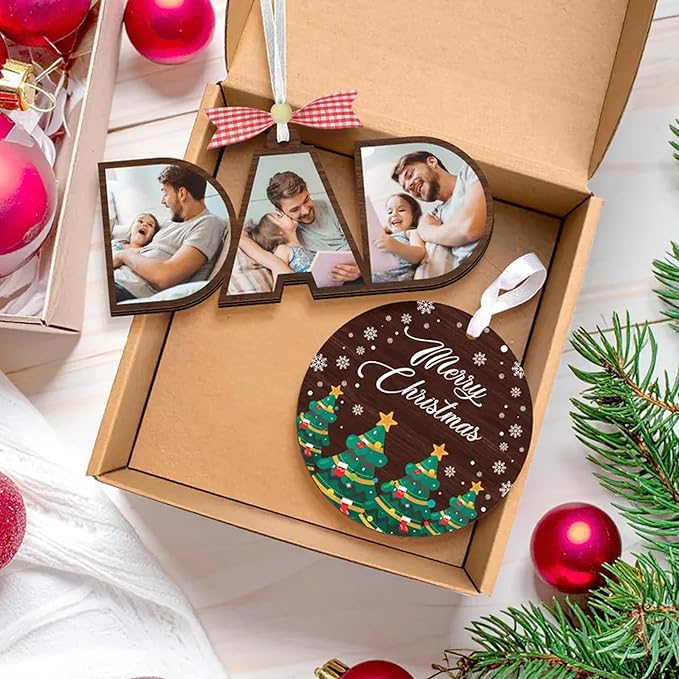 Custom Dad Photo Ornament 2025, Dads Christmas Ornaments, Papa Photo Collage, Personalized Wooden Family Ornament 2025, Special Dads Gift, for Papa, New Dad Gift
