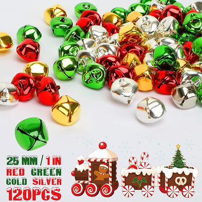 Augshy Jingle Bells for Crafts, 120 Pcs 1 Inch Christmas Jingle Bells, Bulk Sound Craft Bells for Christmas Home Festival Decorations DIY Project