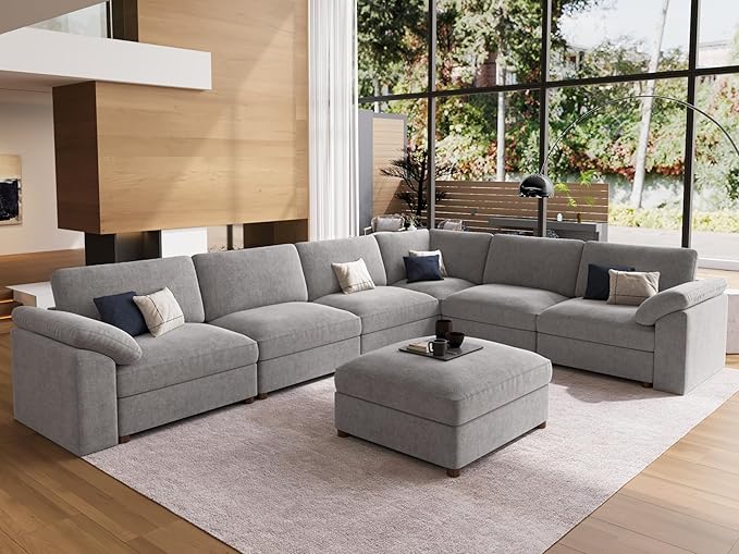 EASE MOOSE Oversized Sectional Modular Sofa,Modern Comfort L Shape Sectional Couch Wide Deep seat Couch for Living Room,Gray