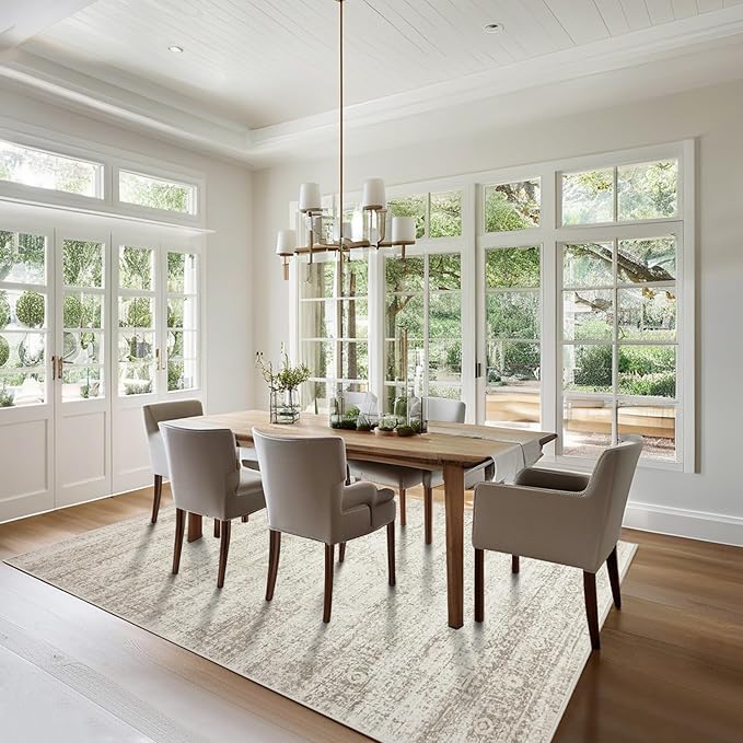 Washable Rugs 9x12 Area Rugs for Living Room,Rugs for Bedroom, Large Carpets,Ultra Soft Faux Wool Retro Dining Room Rug,Non Slip&Non-Shedding Low Pile Vintage Print Rug Indoor for Home Office