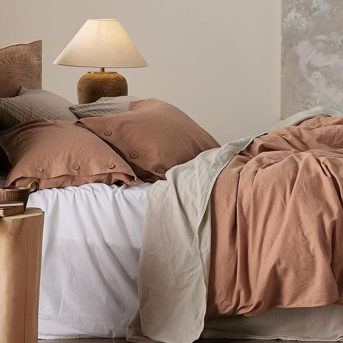Bedsure Linen Duvet Cover King Size - Linen Cotton Blend Bedding Set, Soft & Cozy, 3 Pieces, 1 Duvet Cover 104x90 Inches and 2 Pillowcases, Camel Color Cooling Bedding, Comforter Sold Separately