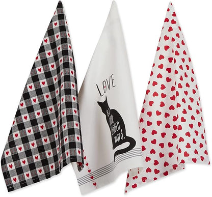DII Valentine Dish Towels Set of 3 Cat Love Decorative Kitchen Towels 18x28