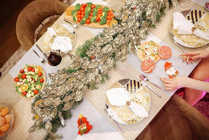 3 Pcs 6FT Christmas Garland Champagne Gold Glittered Artificial Holly Leaves for Mantle Christmas Tree Decorations Indoor Outdoor Hanging Garland Ornaments Garden Door Wall Window Stair Home Decor