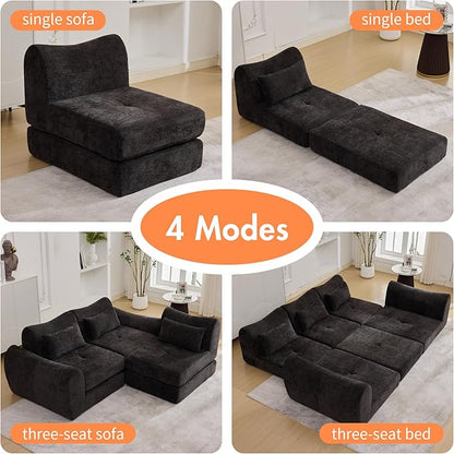 101.6" Modular Sectional Cloud Sofa,Floor Boneless Couch, 4-in-1 Folding Convertible Sofa Bed, Modular Cushion Couch,Suitable for Living Room,Bedroom and Recreation Room (Black)
