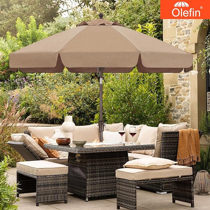MASTERCANOPY 9ft Olefin Valance Patio Umbrella with Tilt Crank, 5-Year-Non-Fading Canopy & 8 Fiberglass Ribs for Deck, Patio, and Garden, Red
