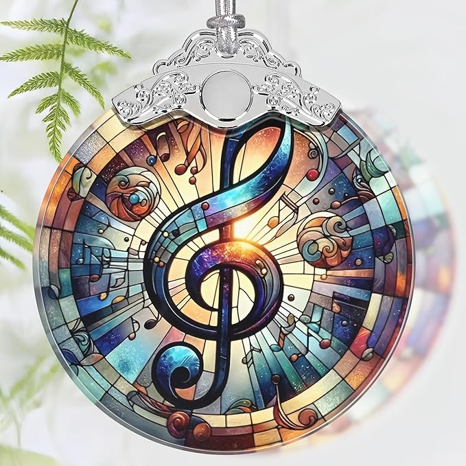 Christmas Ornament, 2025 Ornaments for Christmas Tree, Stained Glass Hanging Ornament, Holiday Ornaments, Unique Gift Idea - Musical Note