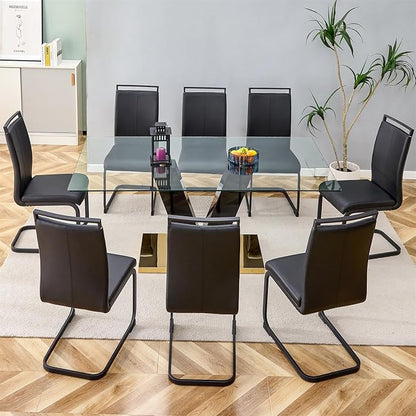 Glass Dining Table Set for 8, 71" Dining Table Set for 8, Dining Room Table and Chairs for Home