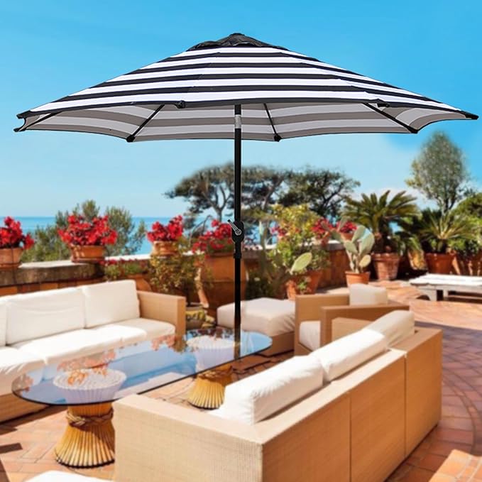 Blissun 9' Outdoor Patio Umbrella, Outdoor Table Umbrella, Yard Umbrella, Market Umbrella with 8 Sturdy Ribs, Push Button Tilt and Crank