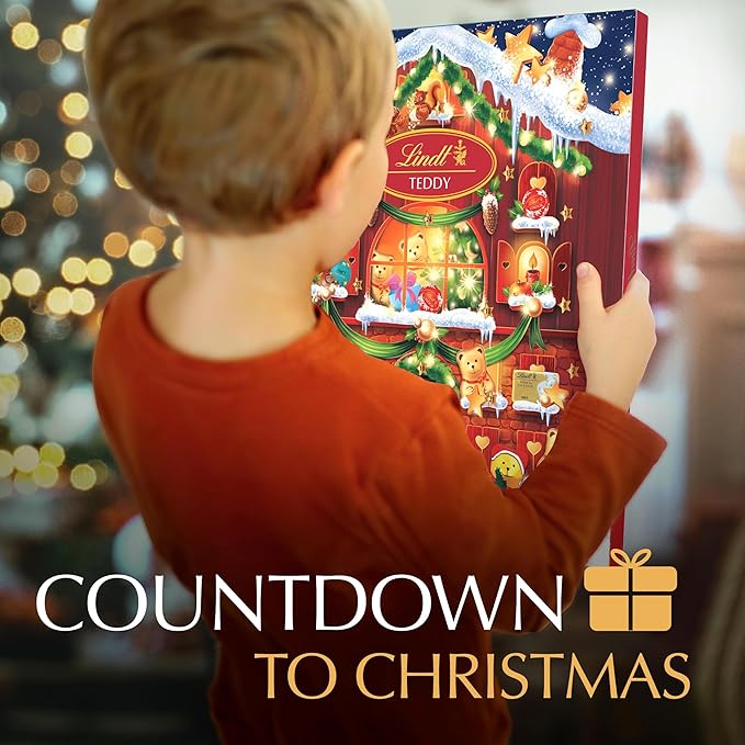 Lindt Holiday Teddy Bear Chocolate Candy Advent Calendar, 4.5 oz. (Pack of 2)