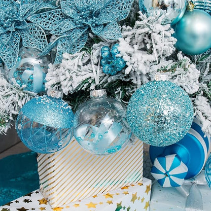 XmasExp Christmas Ball Ornaments Set, Shatterproof Christmastree Decorations,6ct Large Plastic Hanging Ornaments,100mm/4, Blue